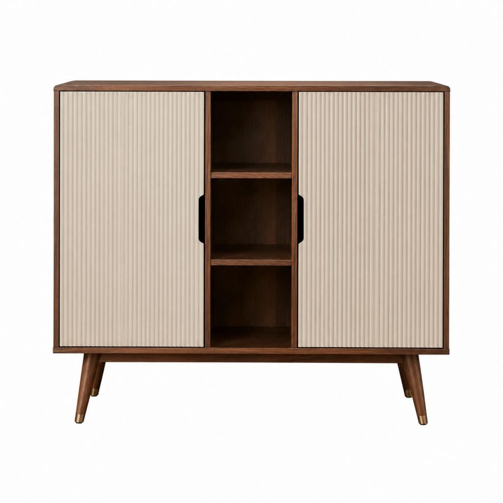 Buffet de salle à manger rectangulaire noyer et crème en panneaux MDF 120 x 40 x 100 cm
