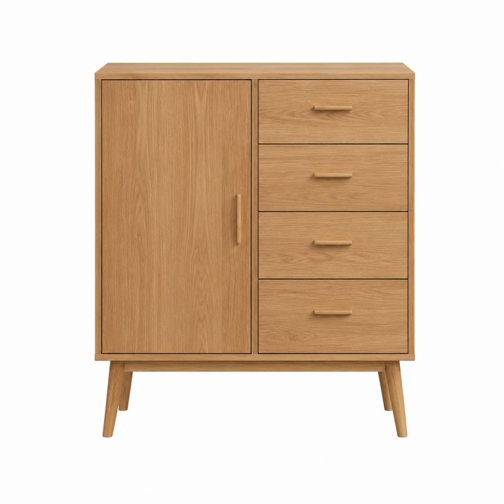 Buffet de salle à manger chêne clair en panneaux MDF 90 x 40 x 120 cm avec 1 porte et 4 tiroirs