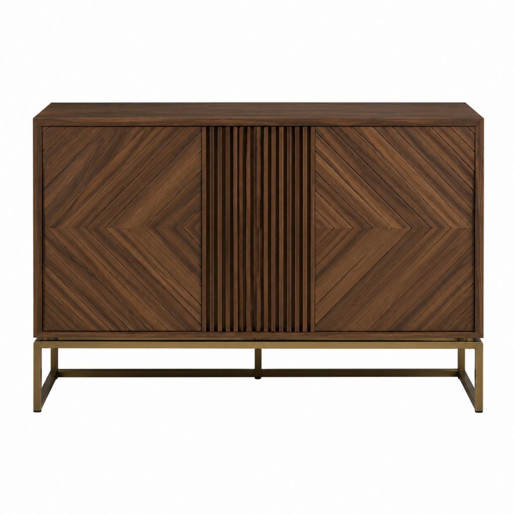 Buffet 3 portes rectangulaire brun noyer en panneaux MDF plaqués noyer 160 x 45 x 85 cm