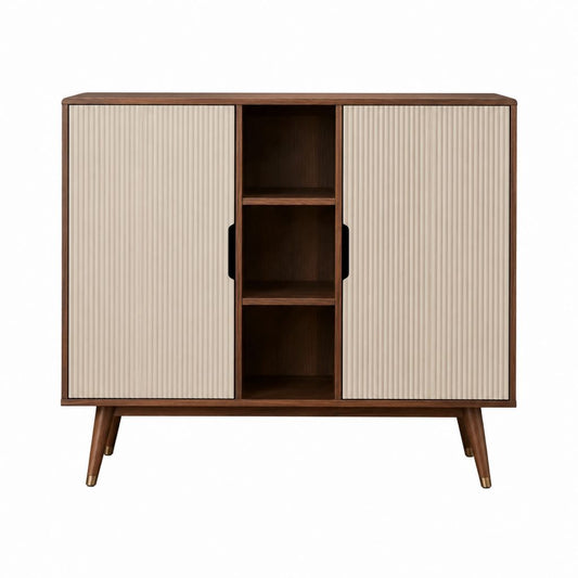 Buffet de salle à manger rectangulaire noyer et crème en panneaux MDF 120 x 40 x 100 cm