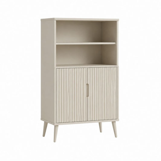 Buffet haut beige en panneaux MDF 80 x 40 x 160 cm avec 2 portes et étagères ouvertes