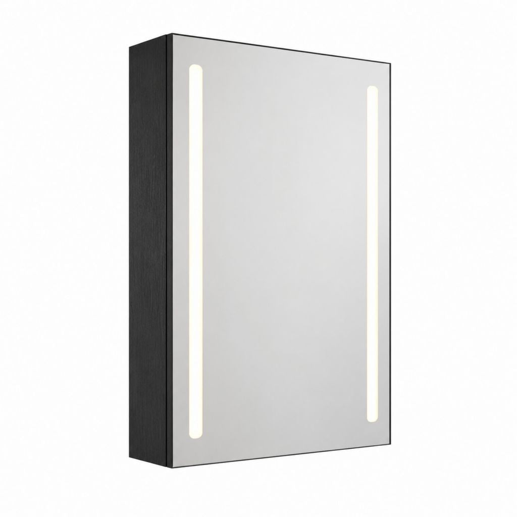 Armoire de salle de bain miroir LED rectangulaire noire en MDF 60 x 80 x 15 cm