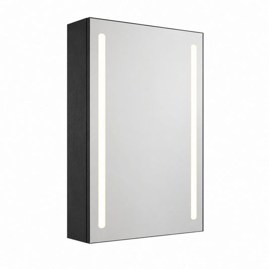 Armoire de salle de bain miroir LED rectangulaire noire en MDF 60 x 80 x 15 cm