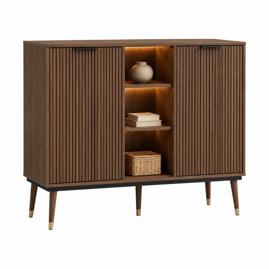 Buffet de rangement marron effet noyer en MDF rectangulaire 140 x 40 x 120 cm
