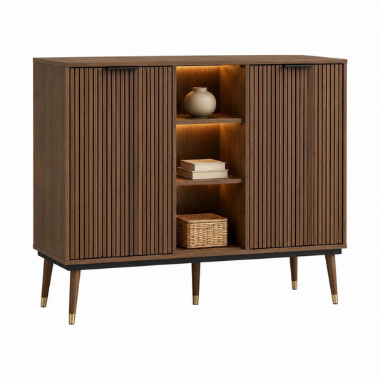 Buffet de rangement marron effet noyer en MDF rectangulaire 140 x 40 x 120 cm