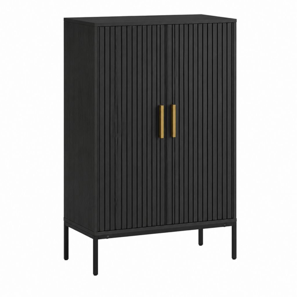 Buffet de rangement rectangulaire noir en MDF 80 x 40 x 120 cm à 2 portes