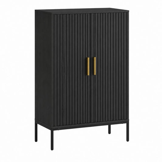 Buffet de rangement rectangulaire noir en MDF 80 x 40 x 120 cm à 2 portes