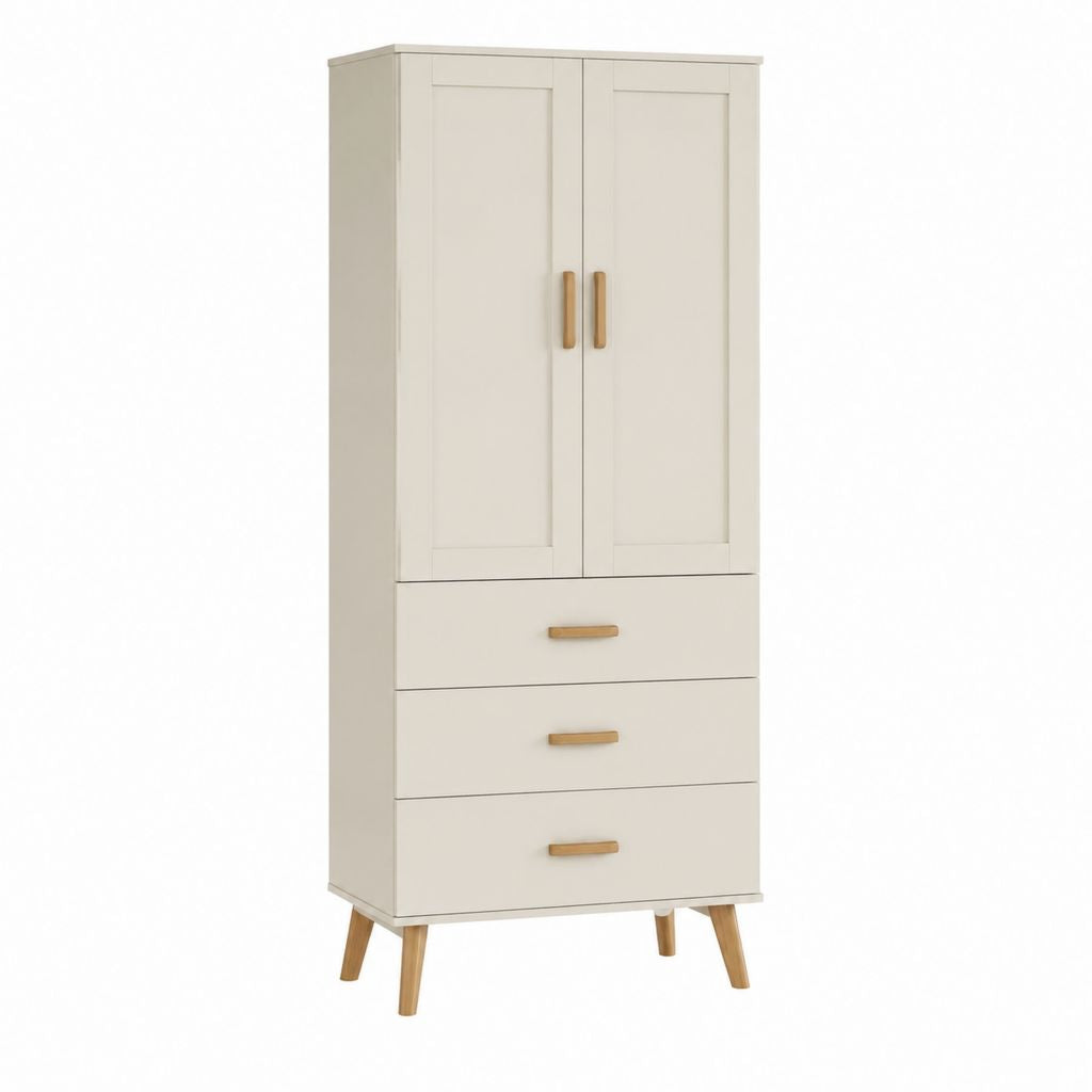 Buffet haut 2 portes 3 tiroirs blanc cassé en MDF 80 x 40 x 180 cm