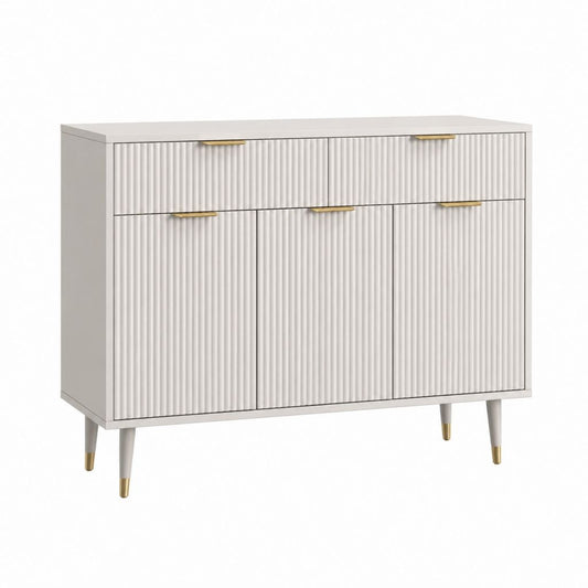 Buffet 3 portes 2 tiroirs blanc en panneaux MDF rainurés 120 x 40 x 80 cm