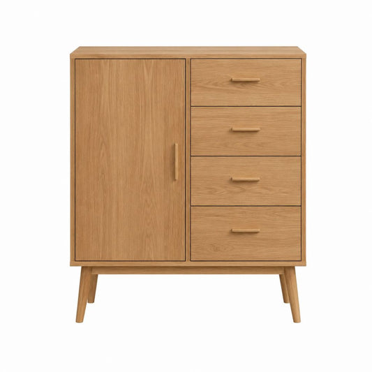 Buffet de salle à manger chêne clair en panneaux MDF 90 x 40 x 120 cm avec 1 porte et 4 tiroirs