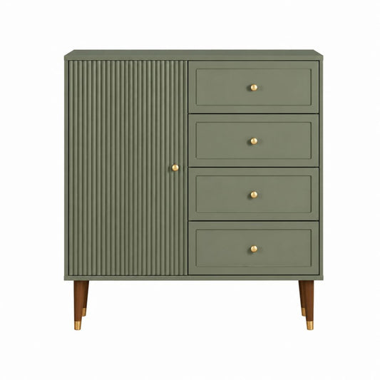 Buffet rectangulaire vert en MDF 1 porte et 4 tiroirs 90 x 40 x 110 cm