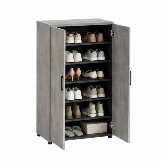 Meuble à chaussures 2 portes gris béton en panneaux de particules mélaminés 60 x 35 x 120 cm