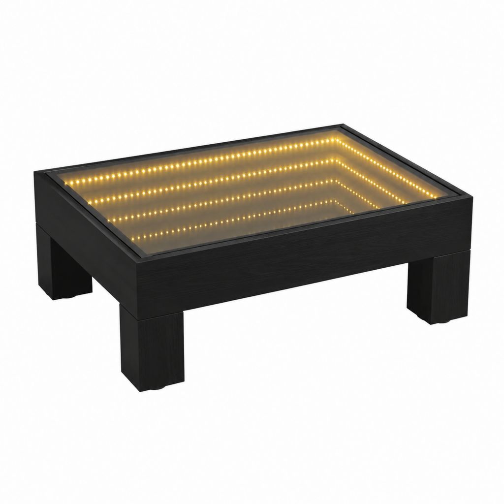 Table basse LED avec miroir noir en MDF et verre rectangulaire 100 x 50 x 45 cm