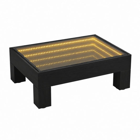 Table basse LED avec miroir noir en MDF et verre rectangulaire 100 x 50 x 45 cm