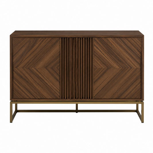 Buffet 3 portes rectangulaire brun noyer en panneaux MDF plaqués noyer 160 x 45 x 85 cm