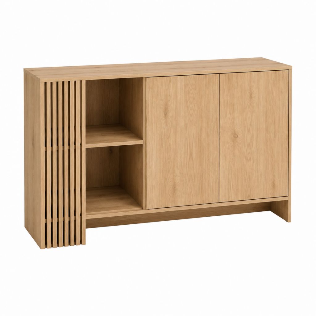 Buffet de rangement chêne clair rectangulaire en panneaux MDF plaqués chêne 120 x 40 x 90 cm