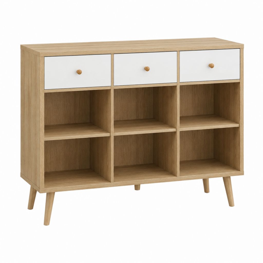Buffet de rangement chêne clair et blanc en panneaux de particules 120 x 40 x 100 cm