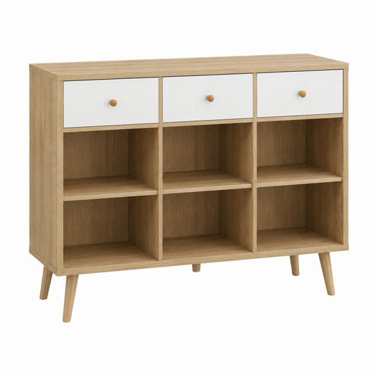 Buffet de rangement chêne clair et blanc en panneaux de particules 120 x 40 x 100 cm