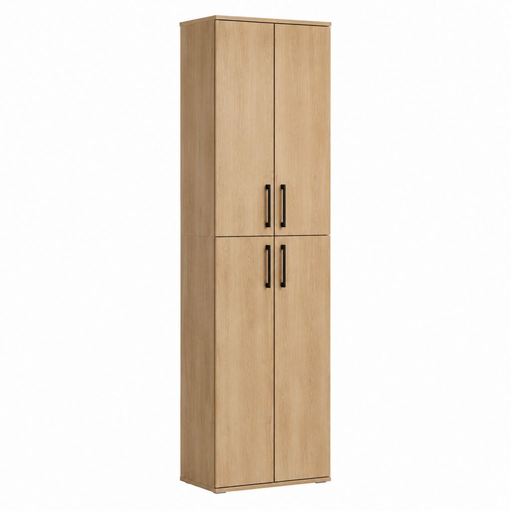 Buffet haut 4 portes chêne clair en panneaux de particules mélaminés rectangulaire 180 x 60 x 40 cm