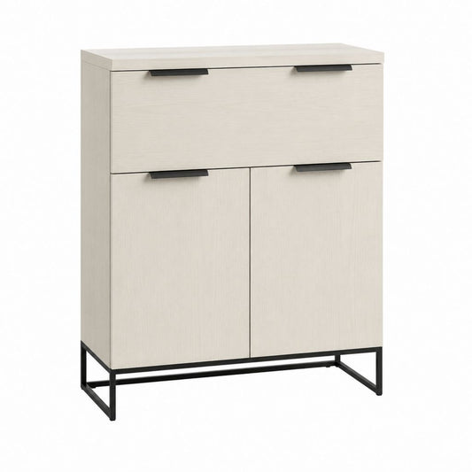 Buffet de rangement 2 portes 1 abattant chêne clair panneaux de particules 80 x 40 x 120 cm