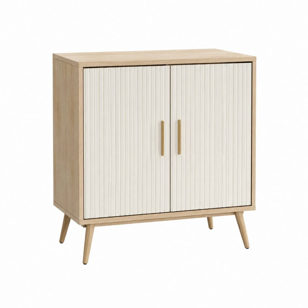 Buffet 2 portes blanc et chêne en panneaux MDF et particules rectangulaire 80 x 40 x 100 cm