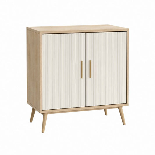 Buffet 2 portes blanc et chêne en panneaux MDF et particules rectangulaire 80 x 40 x 100 cm